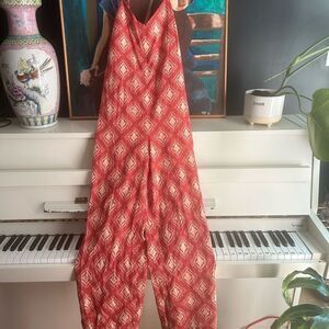 Zara Red Diamond Pattern Jumpsuit M